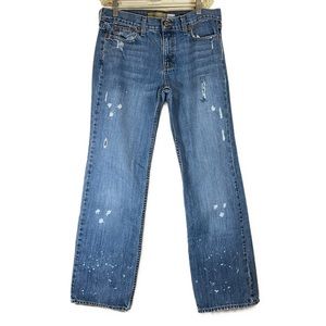 Old Navy Women’s Boy-Cut Low Waist Distressed, Bleach Splattered Jeans, Size 6